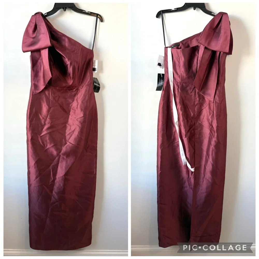 Alfred Sung D861 Bow One Shoulder Column Gown Cabernet Red 10 - Picture 2 of 6